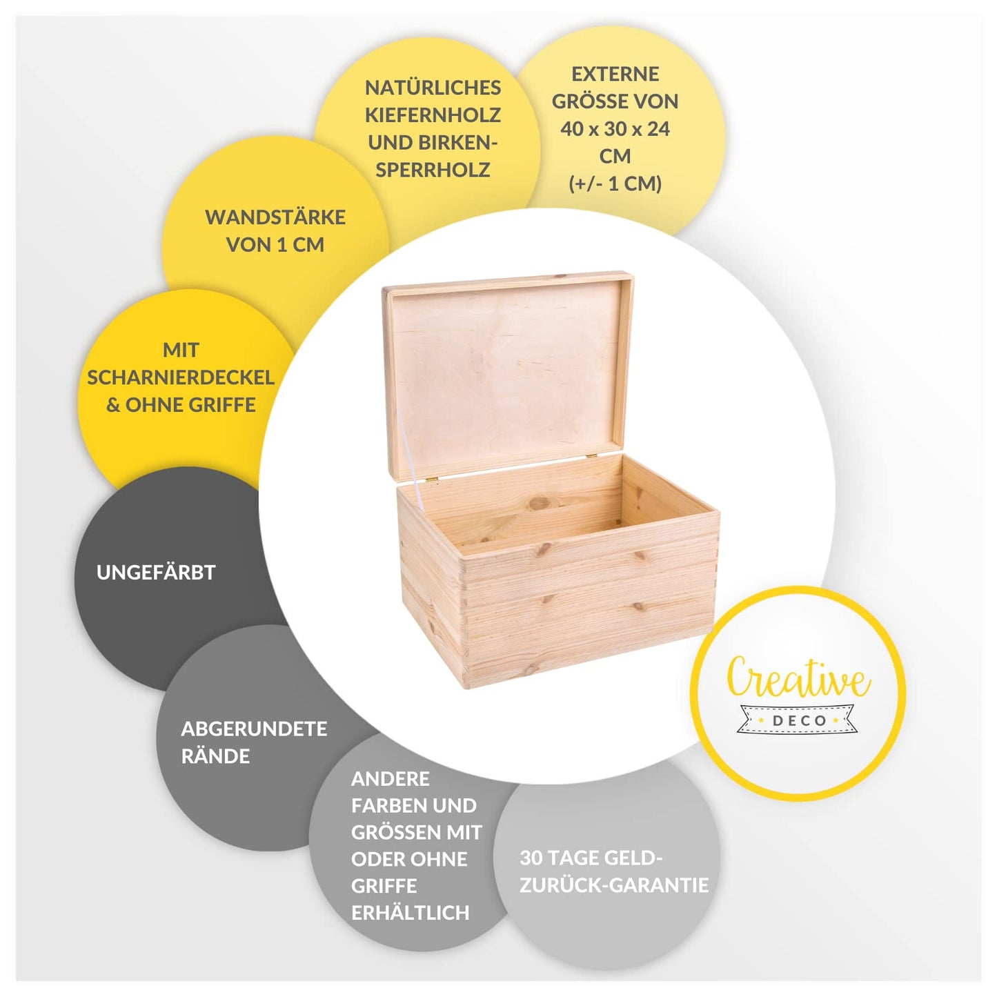 Creative Deco XXL Large Plain Wooden Box Storage with Hinged Lid | 15.8x11.8x9.44 inches (+-0.5) | Keepsake Unfinished | Unpainted Gift Trunk | PRODUCT NOT INTENDED FOR 15 YEARS OR BELOW