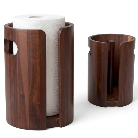 Wood Paper Towel Holder for Kitchen Countertop, Acacia Wooden Kitchen Towel Holder with Splash Guard, Handles & Weighted Non-Slip Base, Home Decor Essentials, for Kitchen, Bathroom (Walnut Color)