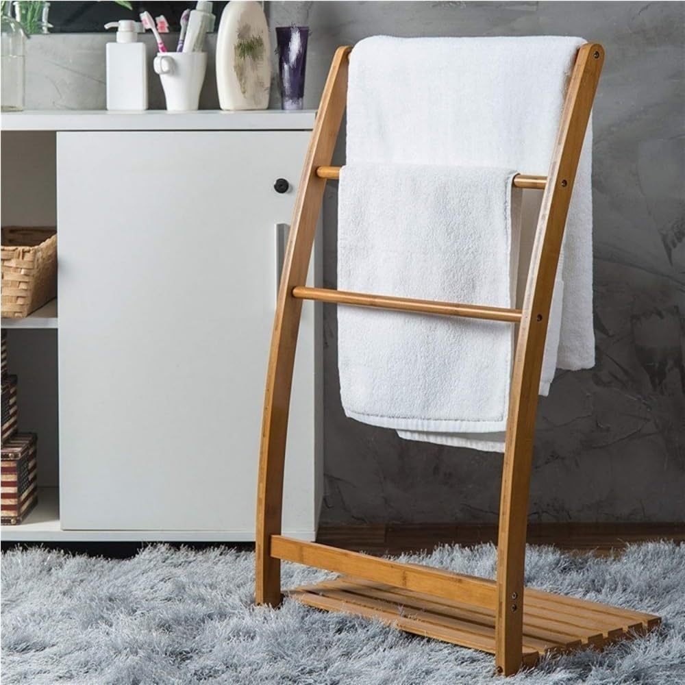 3-Layer Towel Ladder, Freestanding Towel Hanging, Wooden Ladder Shelf, Modern Towel Rack for Living Room, Bedroom, Bathroom
