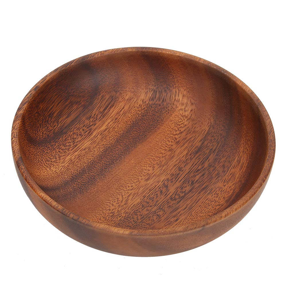 FAUOSWUK Wooden Salad Bowl, Fruit Bowls for Kitchen Counter, 9.1oz Wavy Rim Beechwood Serving Bowl for Home Cafe Restaurant Teahouse (6.9" x 1.6")