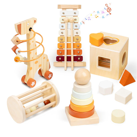 Smartwo Wooden Montessori Toys,Montessori Baby Blocks Toy for 12-18 Months,Shape Sorting,Xylophone,Development Toys for Girls Boys Birthday Chiristmas Gifts