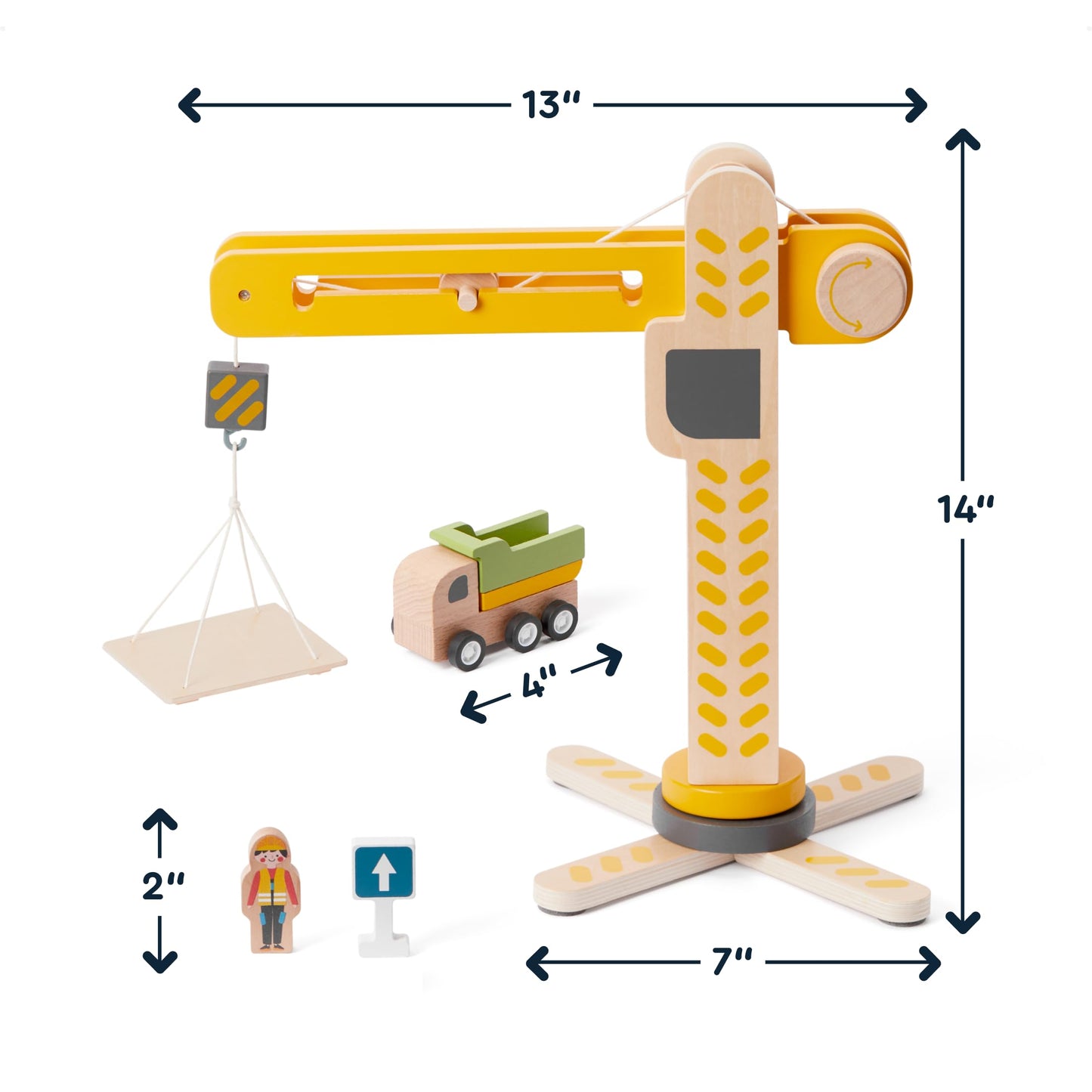 JERIDOO Interactive Wooden Construction Toy Crane, Rotating Base, Lifting Hook, with Vehicles, Excavator, Cement Mixer and Road Signs, 18-Piece Set for Toddlers 3-6, 8, Non-Toxic Wood, Parent-Designed