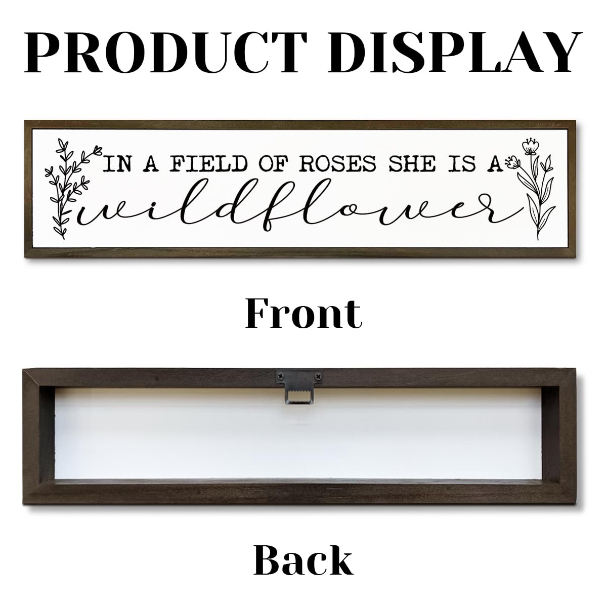 Inspirational Wood Sign, In A Field of Roses She is A Wildflower Sign, Bedroom Decoration for Wall, Girls Room Decor, Floral Home Decor, Decorative Wooden Wall Plaque 17.8x4x1.18 inches