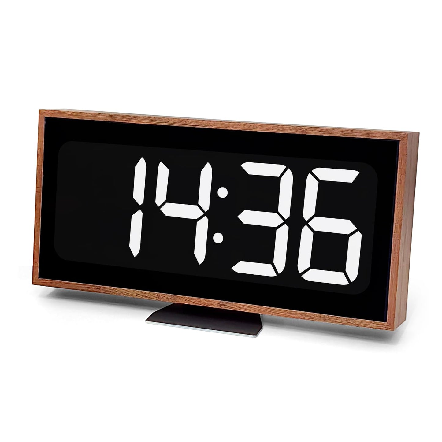 SCOAGE Wooden Digital Desk Clock, 10 x 5 Inch Plug in Electric LED Clock with Large Easy to Read Numbers, 12/24H Switch, Bright LED Display, Minimalist Desk Clock for Living Room, Office, Classroom