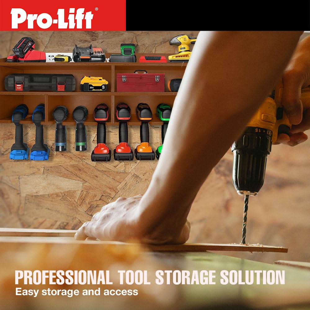 Pro Lift Cordless Drill Organizer – wall mount power tool storage rack, 10 hanging slots, wooden M-005W2