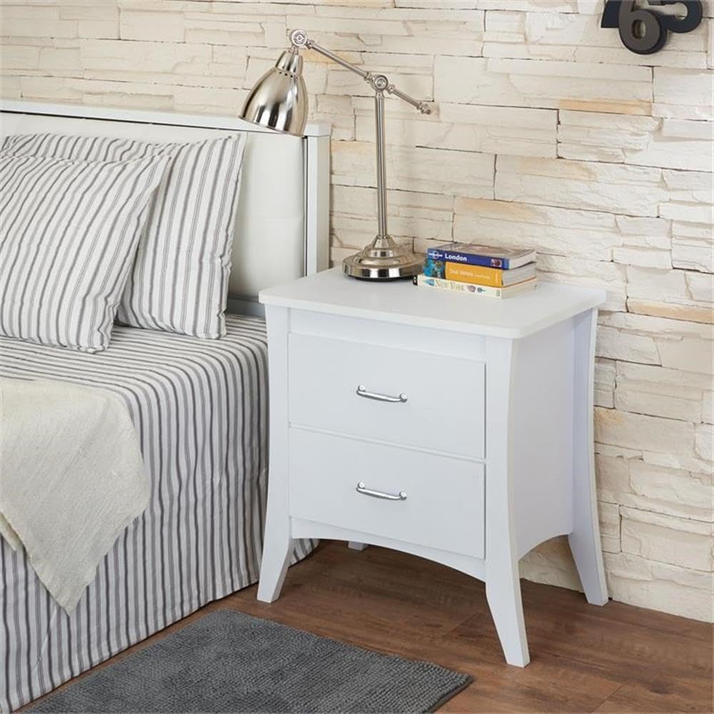 Acme Babb Wooden Rectangular Nightstand with 2 Drawers and Tapered Legs in White
