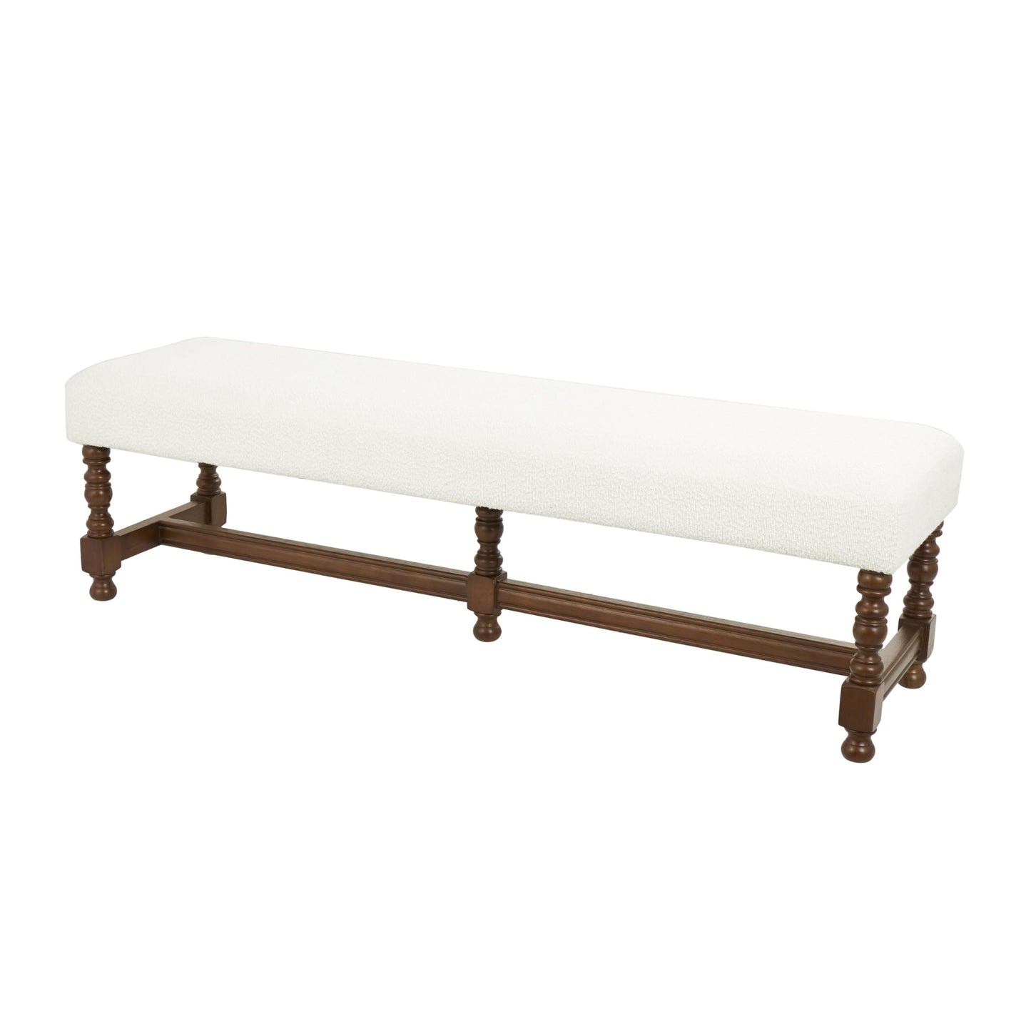 Deco 79 Fabric Home Bench Entryway Bench with Brown Traditional Wood Turned Legs, Bedroom Bench 59" x 16" x 17", Cream