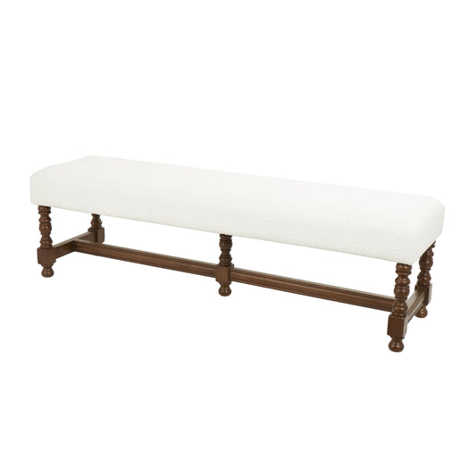 Deco 79 Fabric Home Bench Entryway Bench with Brown Traditional Wood Turned Legs, Bedroom Bench 59" x 16" x 17", Cream