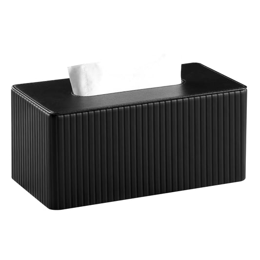 MEIBOOCH PU Leather Tissue Box Cover for up to 3.9" High Boxes, Rectangle Tissue Box Holder for Bathroom Bedroom Living Room Office (Black)