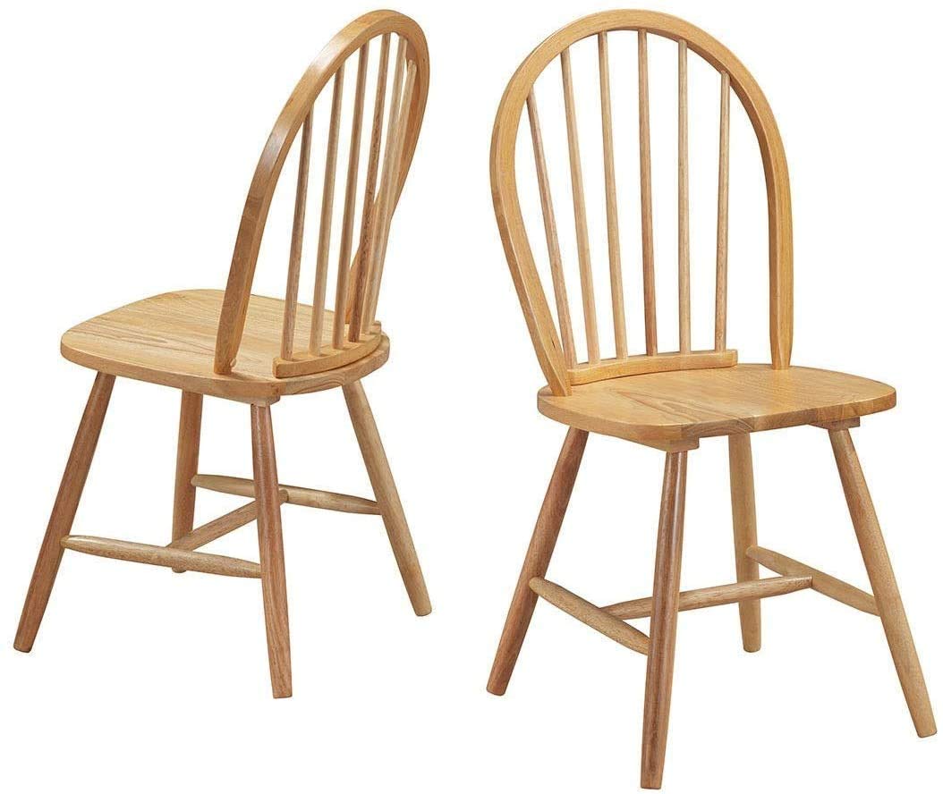 HAPPYGRILL 2 Pieces Wooden Dining Chairs Set, Vintage Armless Windsor Chairs, Kitchen Dining Chairs with Backrest, Natural