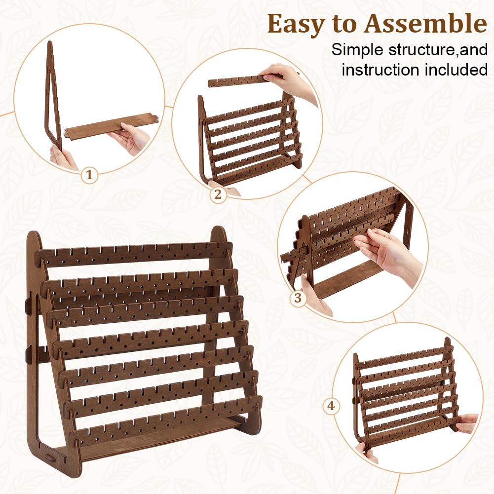 CRAFTYMELODY 7-Tier Wood Earring Stand Organizer Dangle Earring Jewelry Organizer Holder Stud Earrings Tower Detachable Wood Tiered Jewelry Card Display Tree Wooden Tray for Women Coconut Brown