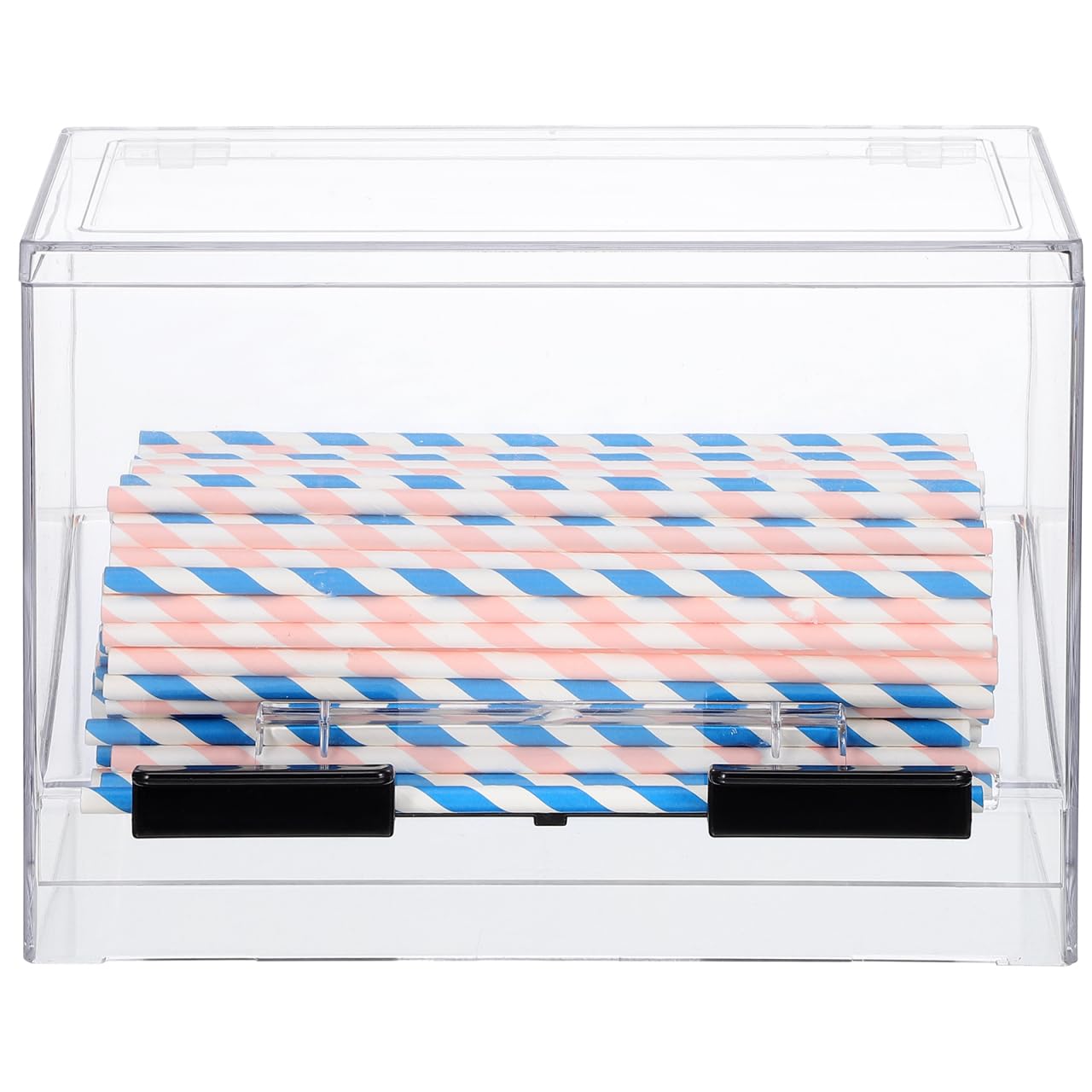 Cabilock Clear Acrylic Straw Dispenser Box 9X6.7X4.3 Inches Press Type Straw Organizer for Countertop Use in Restaurants Cafes and Snack Bars with Non-Slip Base