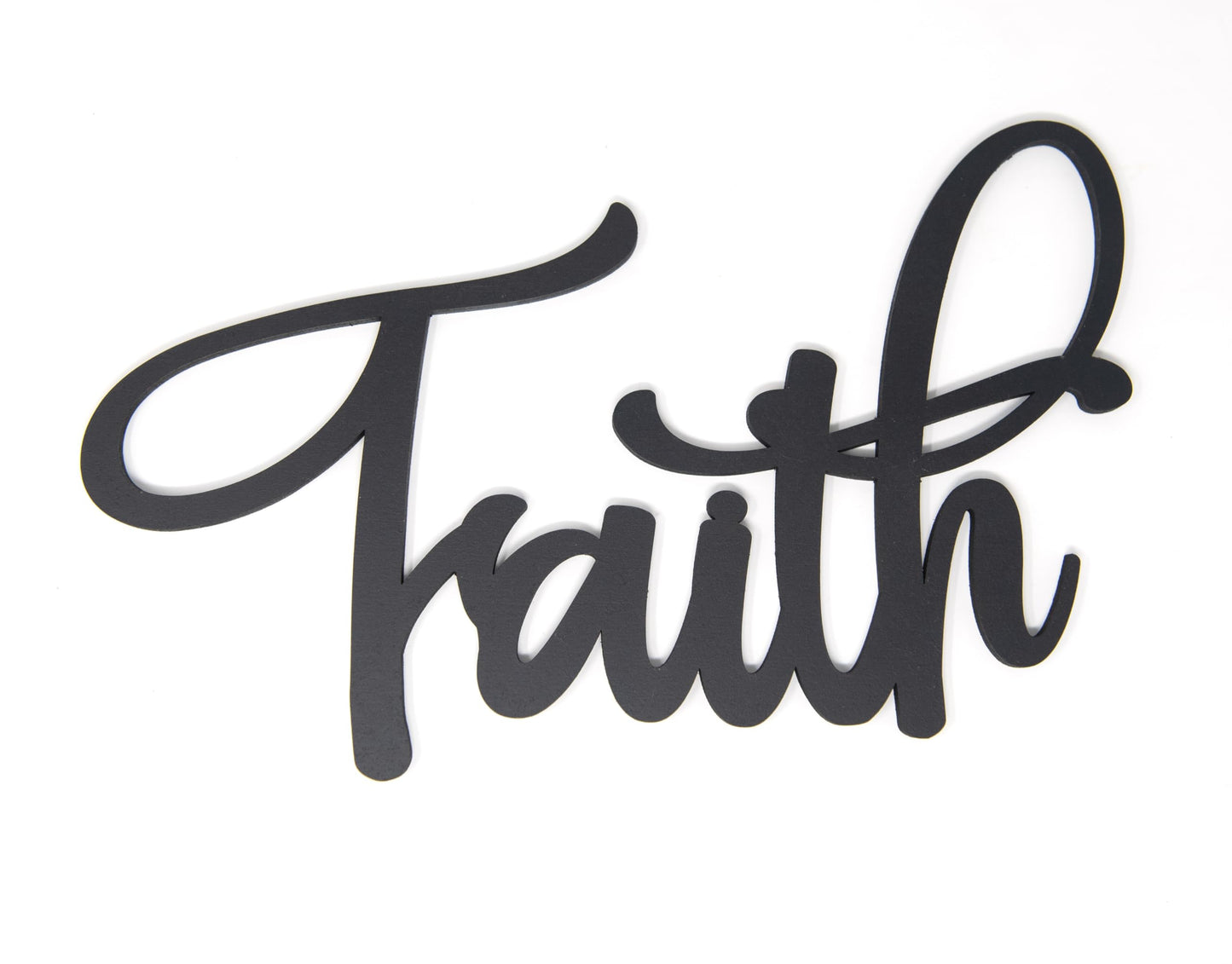 The Acrylic Place Black Wooden Word Script Cutout Sign for Home Decor (Faith)