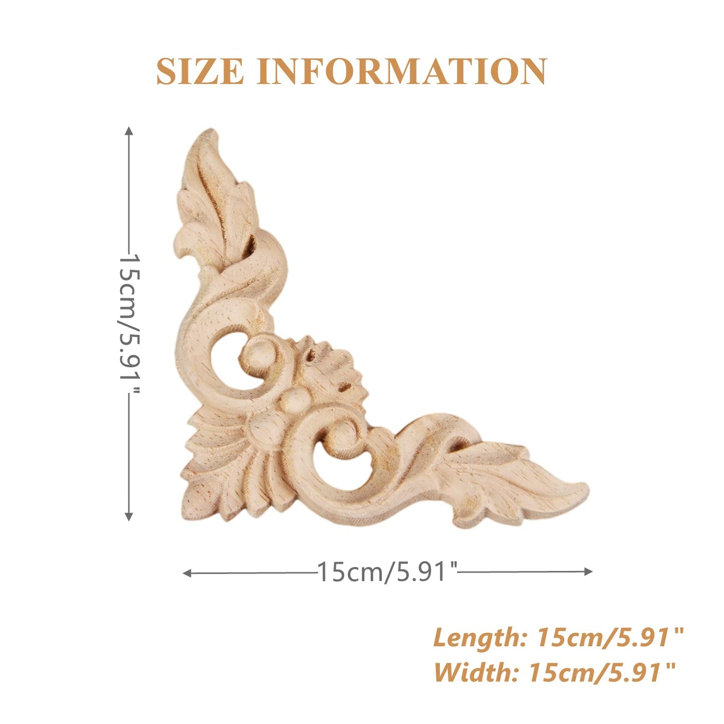 MUXSAM 4Pcs Wood Carved Appliques Onlays, Unpainted Little Wooden Corners Flower Carvings Decals for Mirrors Cabinets Walls Doors Chests Dressers Night Stand DIY Artwork Project, 15x15cm/5.9"x5.9"