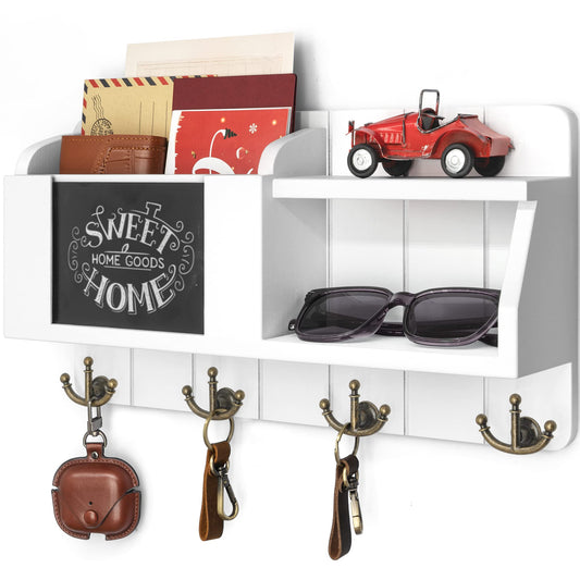 Rebee Vision Key and Mail Organizer Wall Mount - Decorative White Key Holder for Wall – Rustic Home Decor