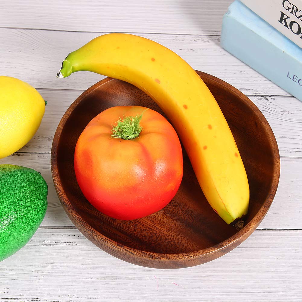 FAUOSWUK Wooden Salad Bowl, Fruit Bowls for Kitchen Counter, 9.1oz Wavy Rim Beechwood Serving Bowl for Home Cafe Restaurant Teahouse (6.9" x 1.6")