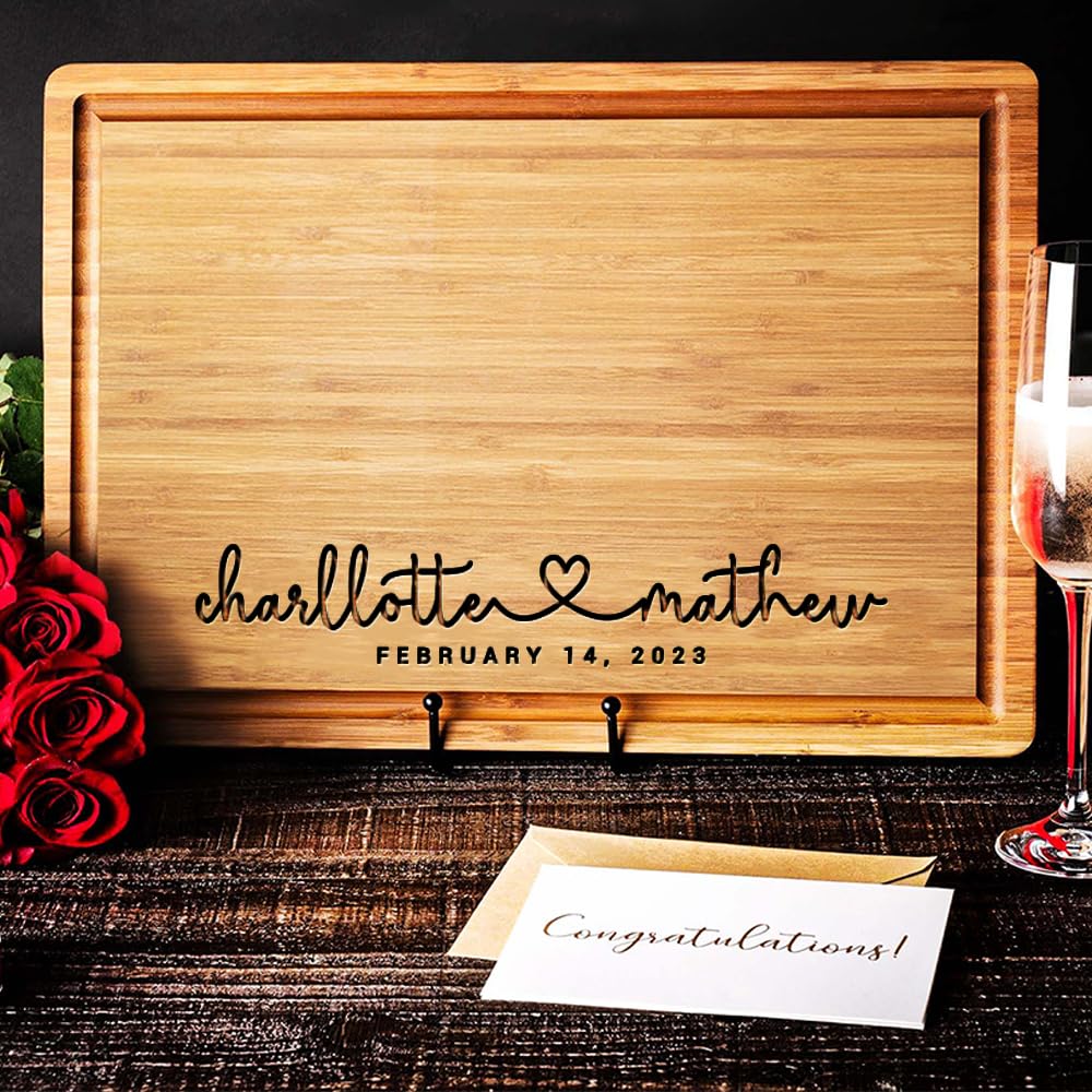Personalized Wood Engraved Cutting Board - Valentines Day Gift for Her - Unique Present for Wedding, Anniversary, Housewarming, Birthday, Holiday, or Romantic Gift Idea for Friends, Family, Mom, Dad
