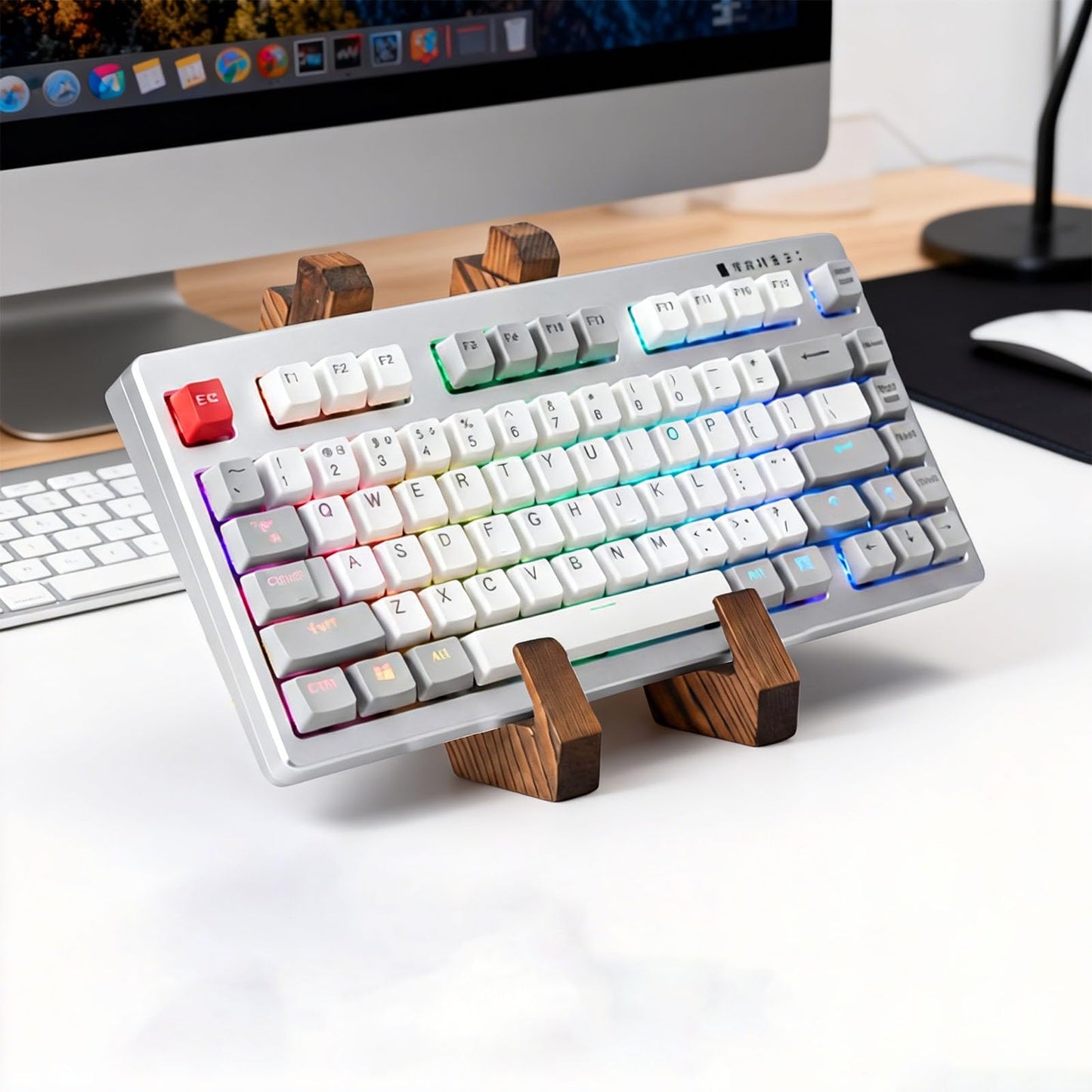 Lolytama Keyboard Display Stand Holder,Wooden Mechanical Keyboard Holder with Portable Movable Design,Keyboard Riser Display Shelf Tray for Desk, Gaming Setup,Office or Home,2 Pack