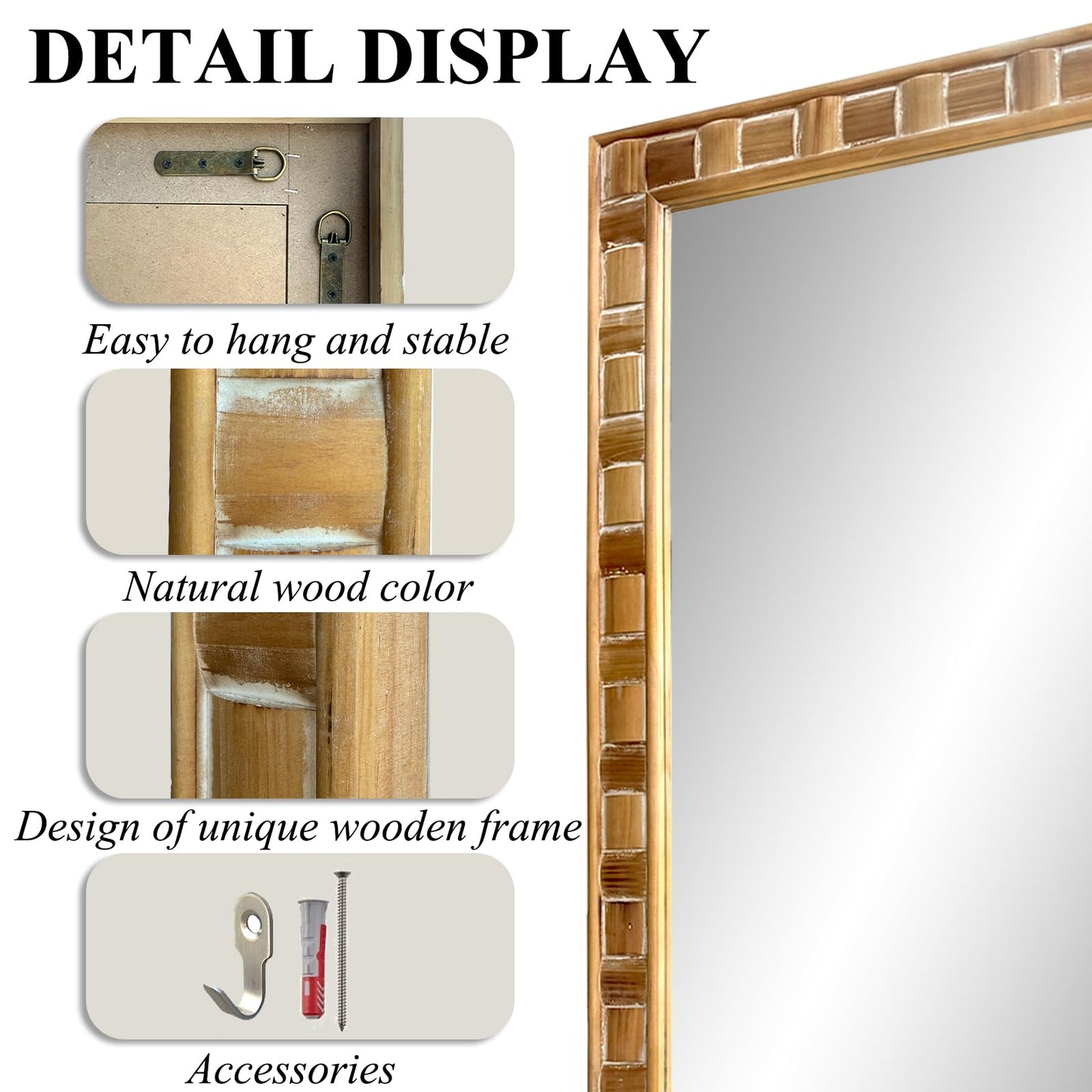 POZINO Rustic Wood Mirror, 24"X36" Farmhouse Bathroom Mirror for Over Sink, Natural Wooden Rectangle Wall Mirrors for Living Room Entryway Bedroom Hallway Fireplace, Horizontal Or Vertical