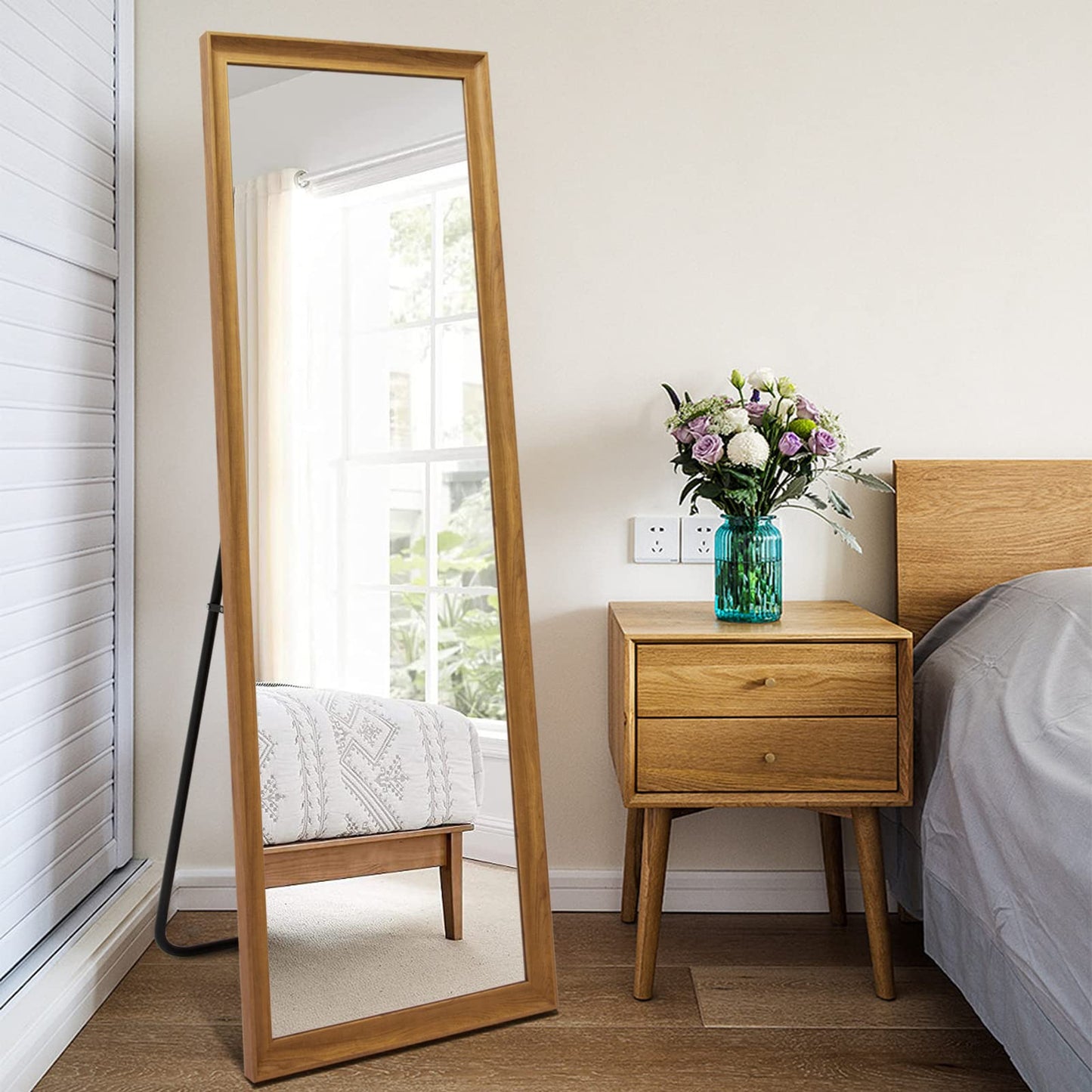 TheiaMo Full Length Mirror Wood Frame, 65x22in Floor Mirror Wall Full Body Mirror with Standing, Leaning Hanging for Bedroom,Living Room, Large Wooden Frame, Dark Wood