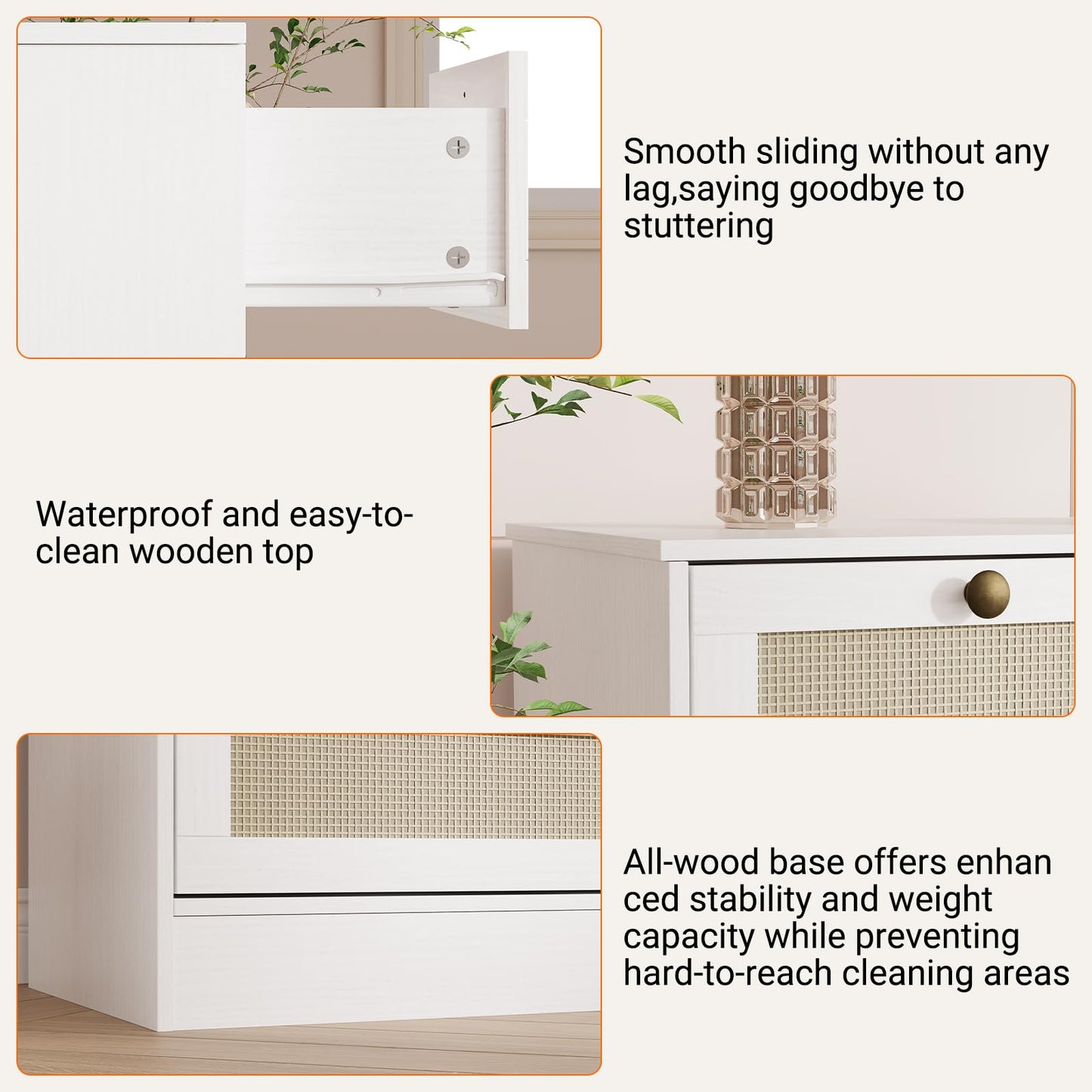 GarveeHome 12 Drawer Wooden Dresser for Bedroom, Rattan Chest of Drawers for Closet, Living Room, Hallway, 61 Inch Wood Wide TV Stand Dressers for 65 Inch TV, Modern Dresser for Adult Room