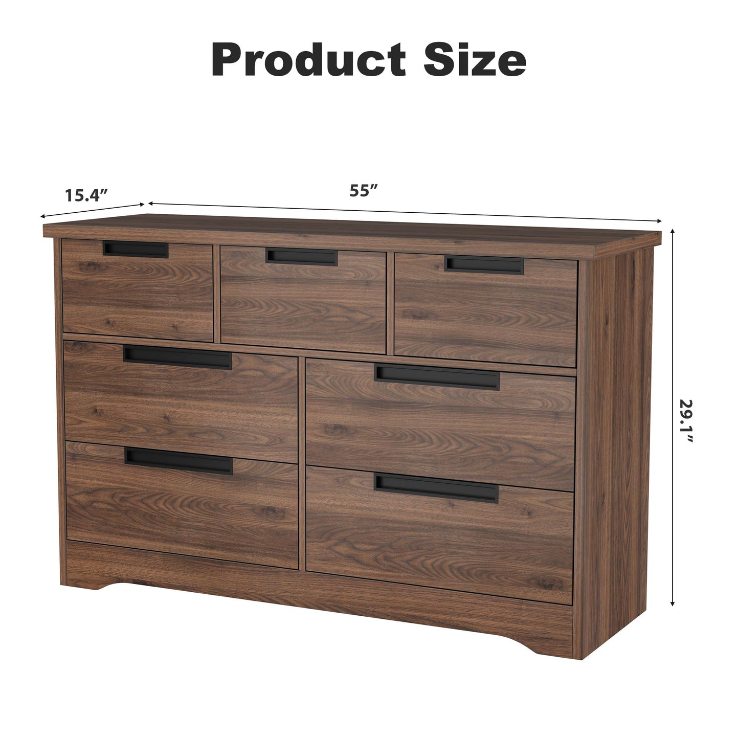 Garvee 7 Drawer Dresser for Bedroom, 55in Wide Modern Chest of Drawers Closet with Built-in Handles Design, Wooden Dresser Organizer for Living Room, Nursery, Hallway - Walnut