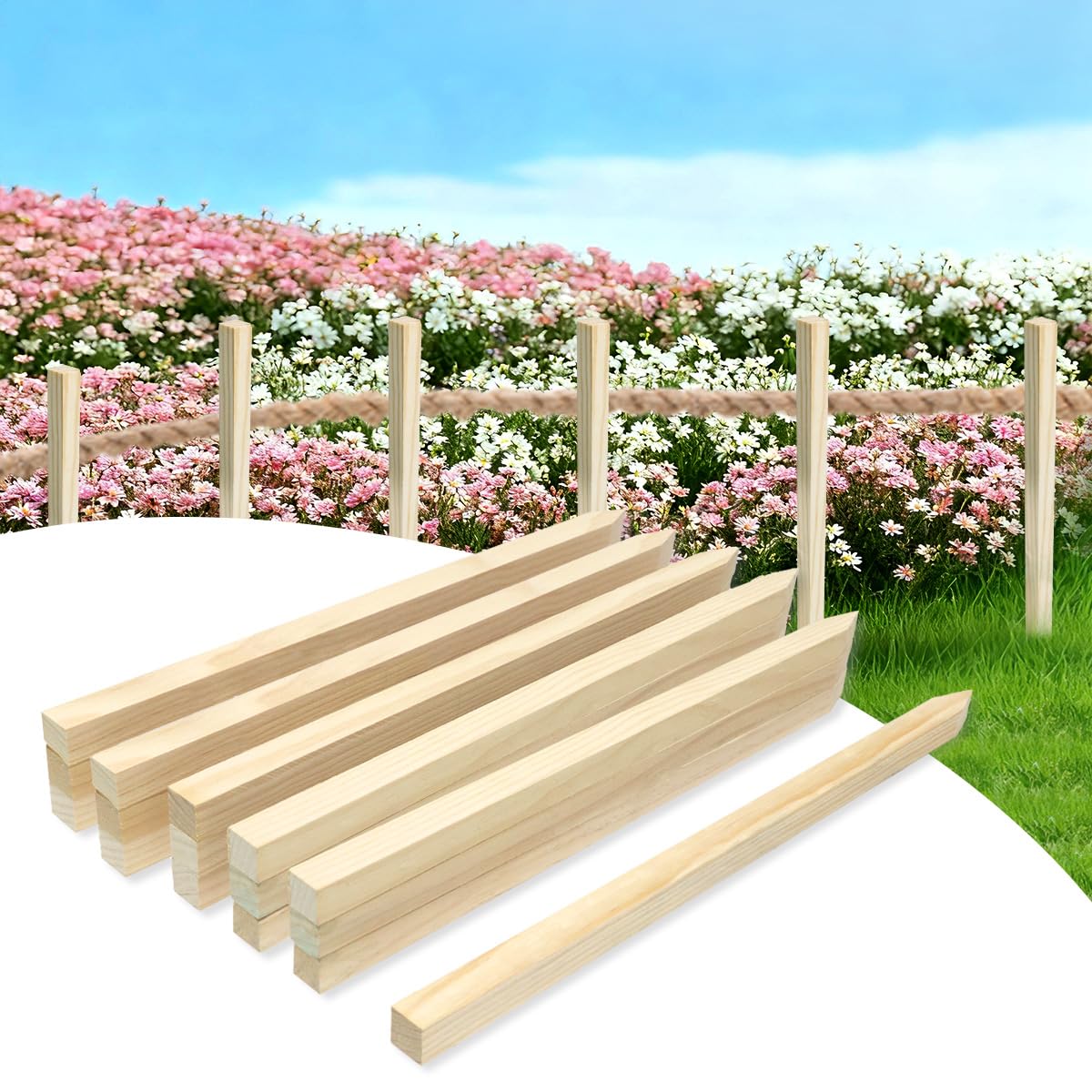 Layrslot 50 Pcs 16.7 Inch Wooden Garden Stakes, Wooden Stakes for Signs, Grade and Survey Stakes for Plant Support, Silt Fence, Farm Survey Boundaries, Baselines