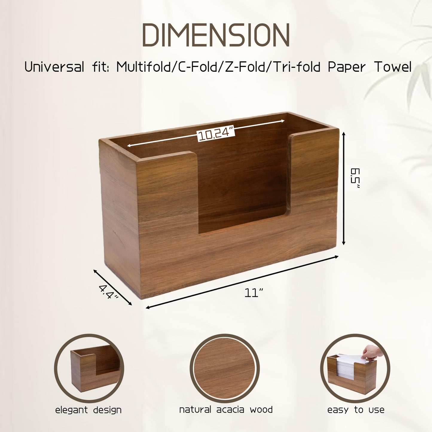 Acacia Wood Paper Towel Dispenser, Wooden Napkin Holder, Paper Towel Holder for Bathroom, Kithchen, and Office, Multifold C-Fold, Z-Fold, Trifold Paper Hand Towel Dispenser