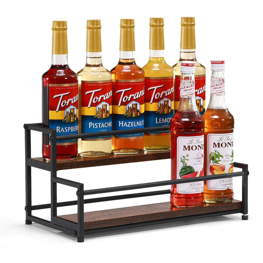 ICOHOT Coffee Syrup Rack Organizer, 2-Tier 10 Syrup Bottles Holder Stand for Coffee Bar, Liquor Bottle Display Shelf Bar Shelf Stand Countertop Rack for Syrup, Wine, Spice