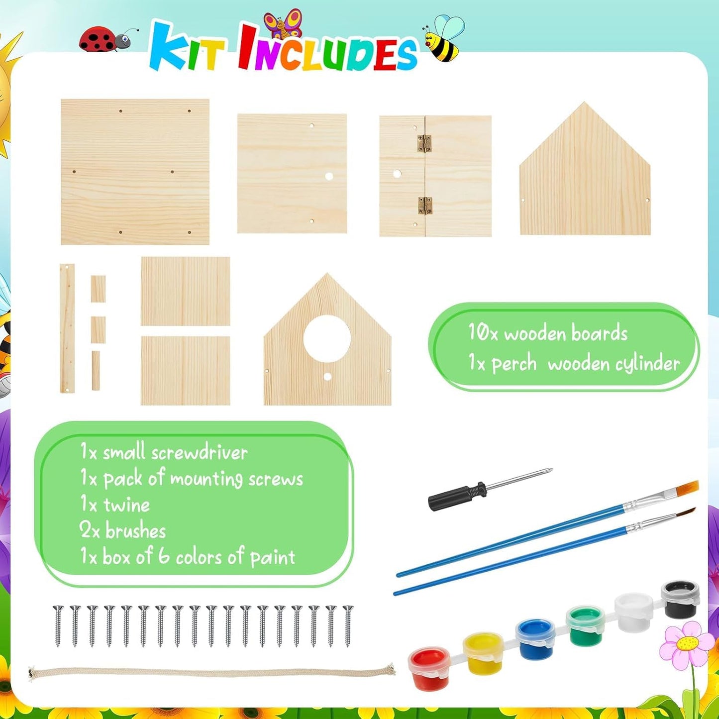 Liliful 12 Sets Wooden DIY Birdhouse Kit, Unfinished Bird Houses with Paints and Paintbrushes, Bird Feeder Craft Arts for Kids Ages 4-8, 8-12, Classroom Activity and Adults Wooden Craft Gifts