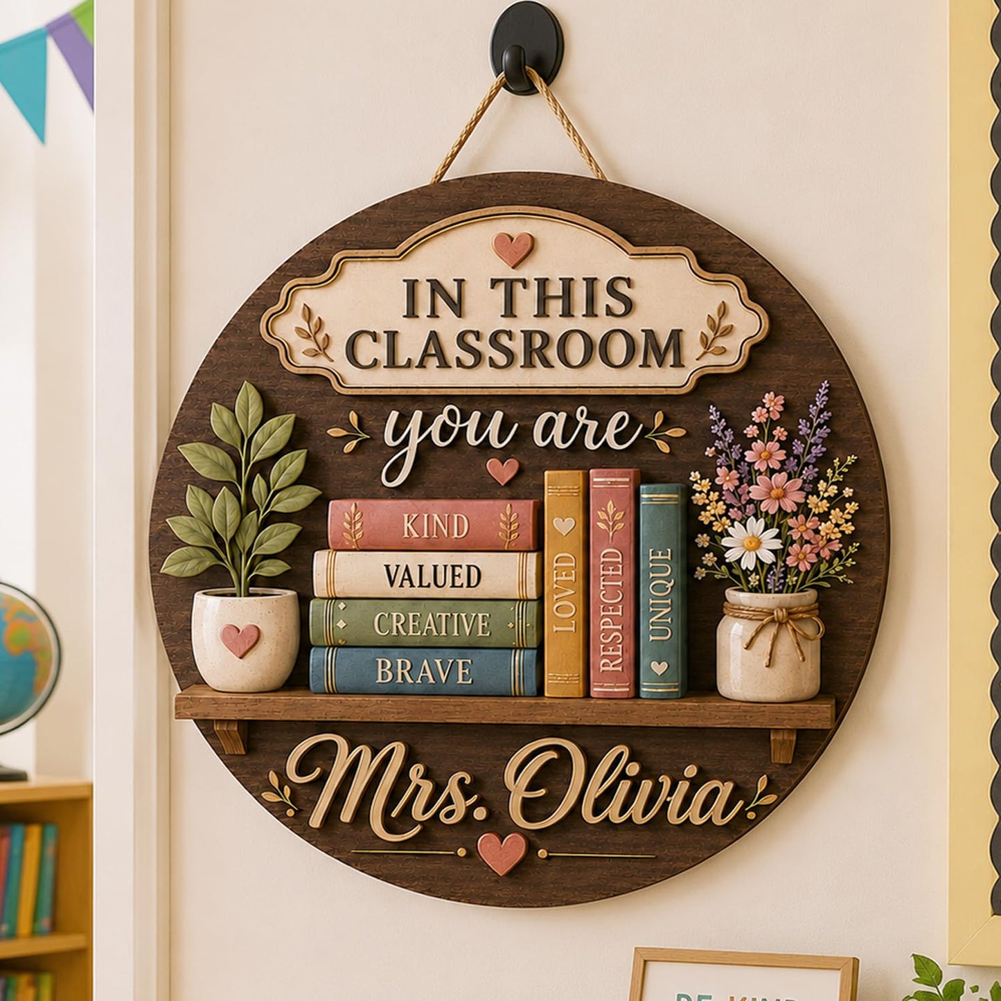 Personalized Teacher Door Sign with Name, Custom Wooden Welcome Teacher Sign, Customized Classroom Door Hanger for Teachers, Classroom Decorations, Teachers Appreciation Gift, Back to School Gifts A04