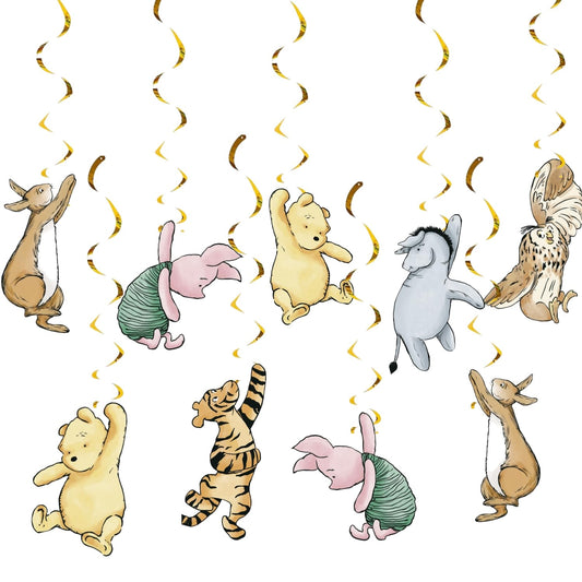 18Pcs Winnie Baby Shower Decorations Classic Pooh Hanging Decorations Swirls for Birthday Supplies Oh Baby Party Deocration