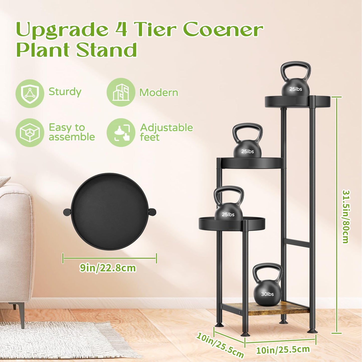 Oppro Plant Stand Set of 2, Tiered Metal Wood Corner Planter Stands Flower Shelf for Indoor Outdoor Plants
