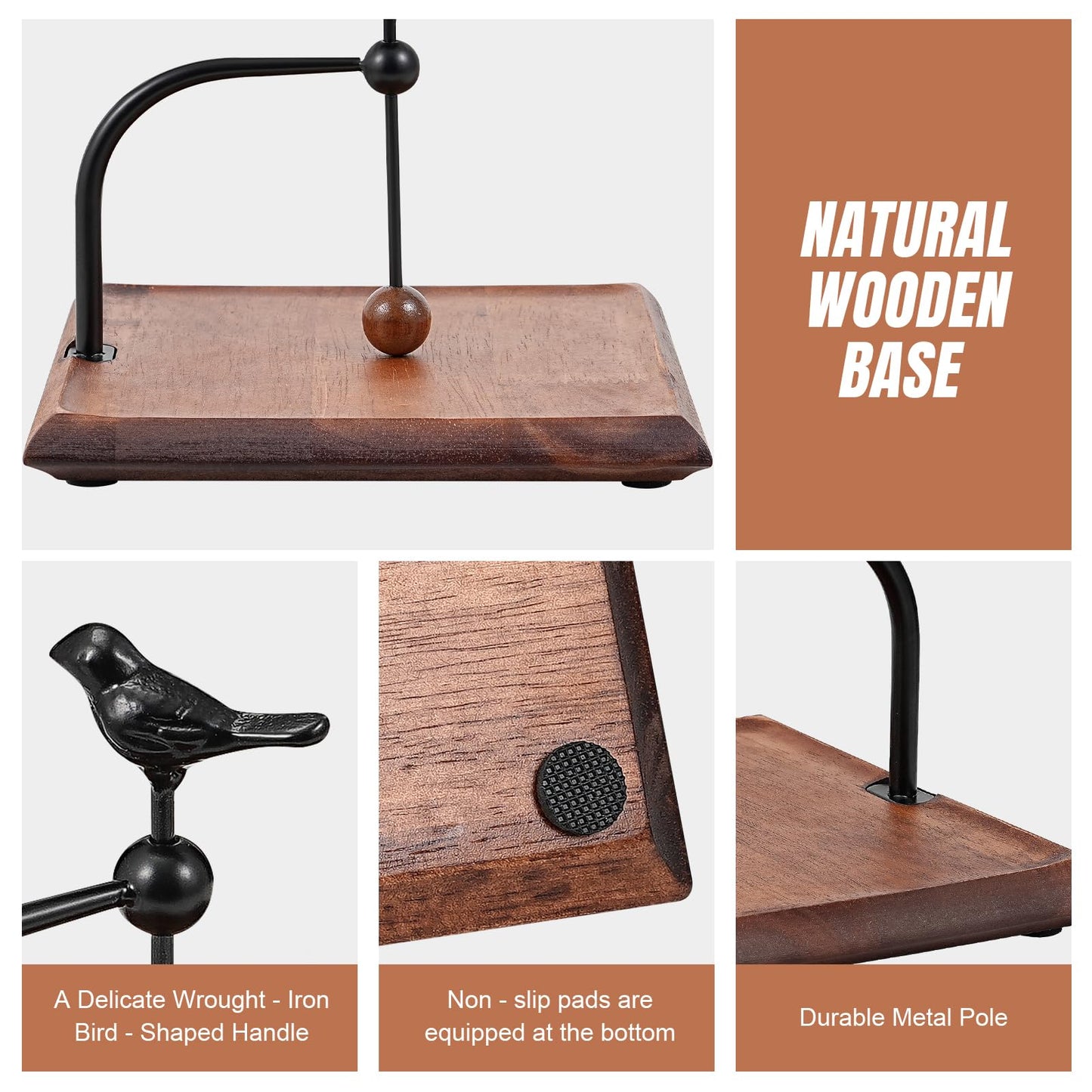 Tocemei Napkin Holder for Table with Unique Bird - shaped Design, Cocktail Napkin Holder. Wooden Base & Iron Build Ensure Stability and Durability. A Tasteful Decor for Kitchen, Living Room and Garden