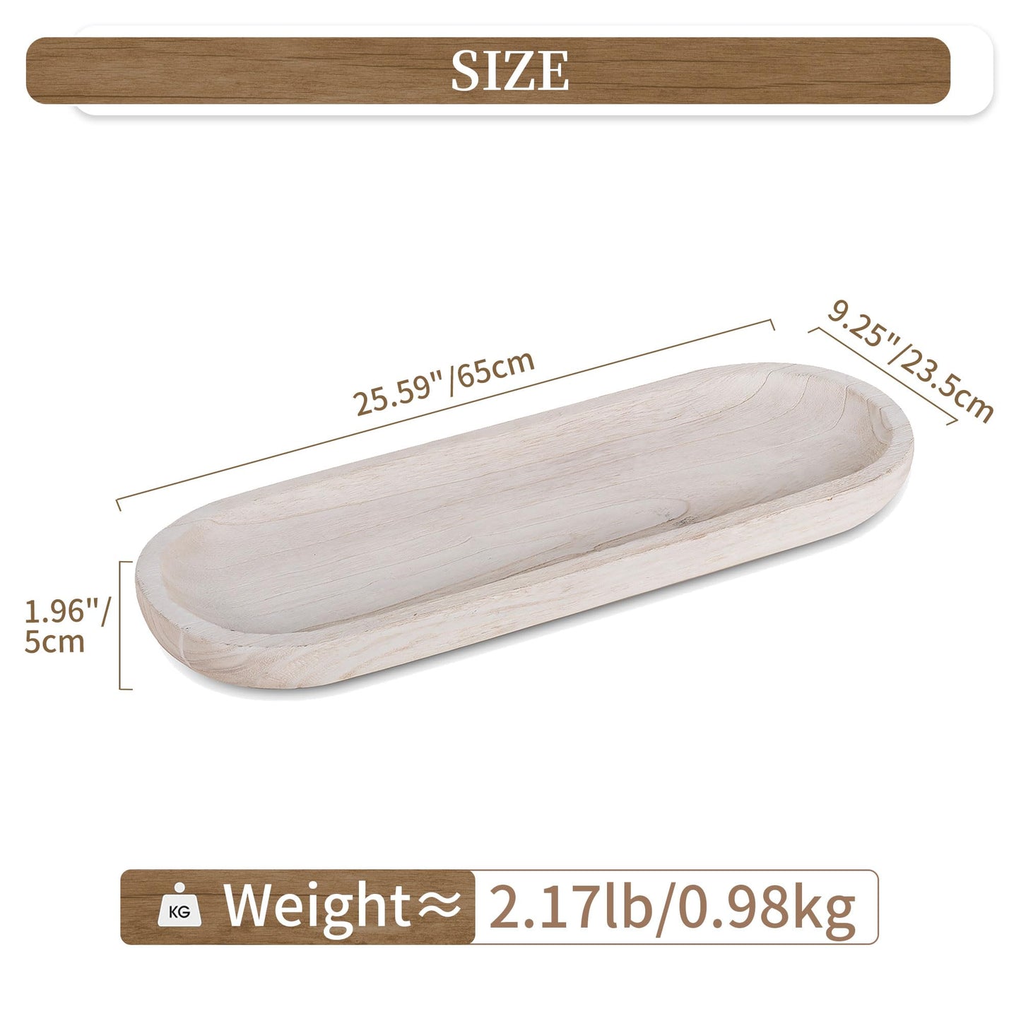 Hanobe Decorative Bowl Large Wooden: 25.5" Extra Long Wood Dough Bowls for Entry Way Table - Farmhouse Coffee Table Decor - Rustic Dining Table Centerpiece Decor, White