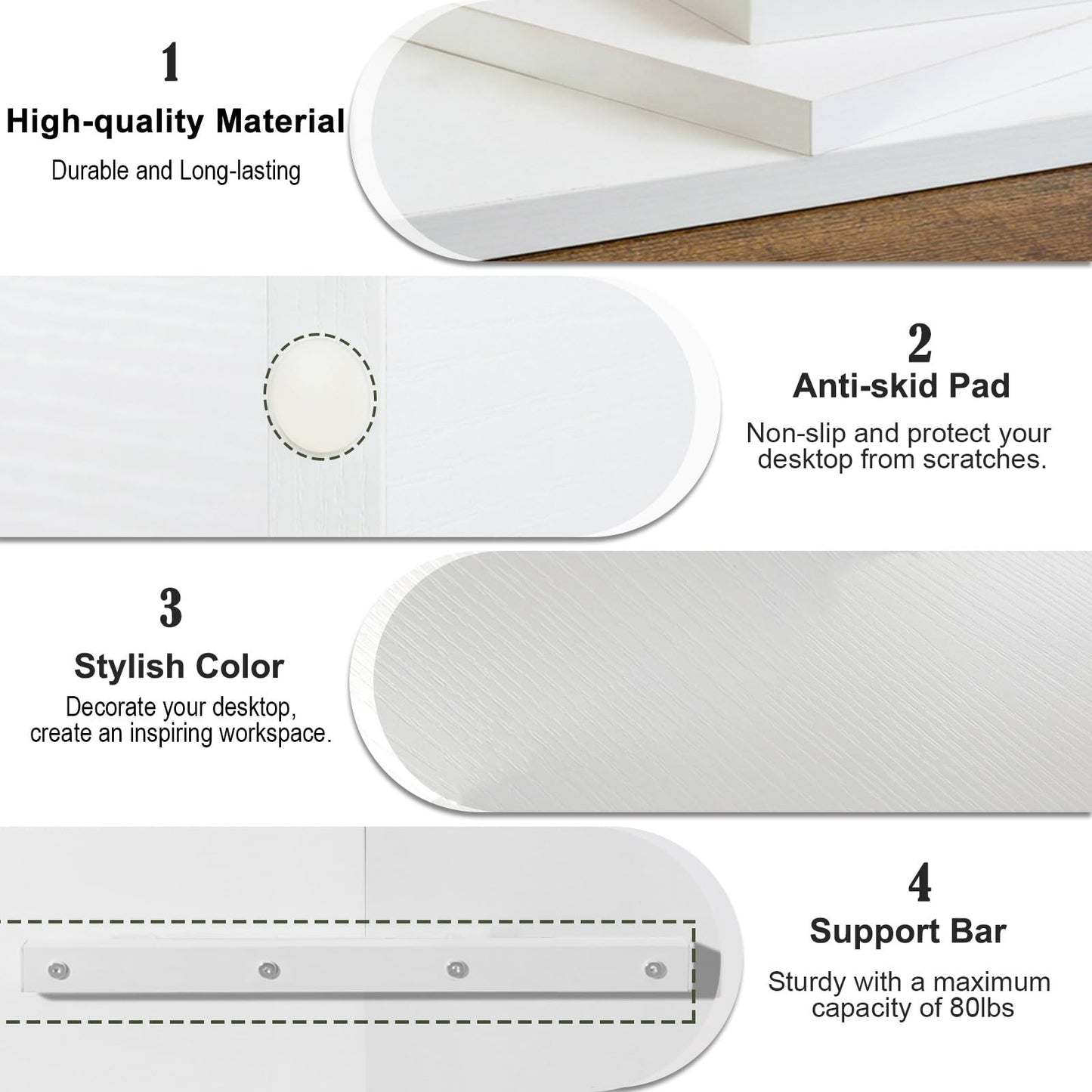 TEAMIX 2 Tier White Wooden Laptop Stand and 2 Pack 20 inch White Monitor Stand Riser for Computer Desk Home Office Organization.
