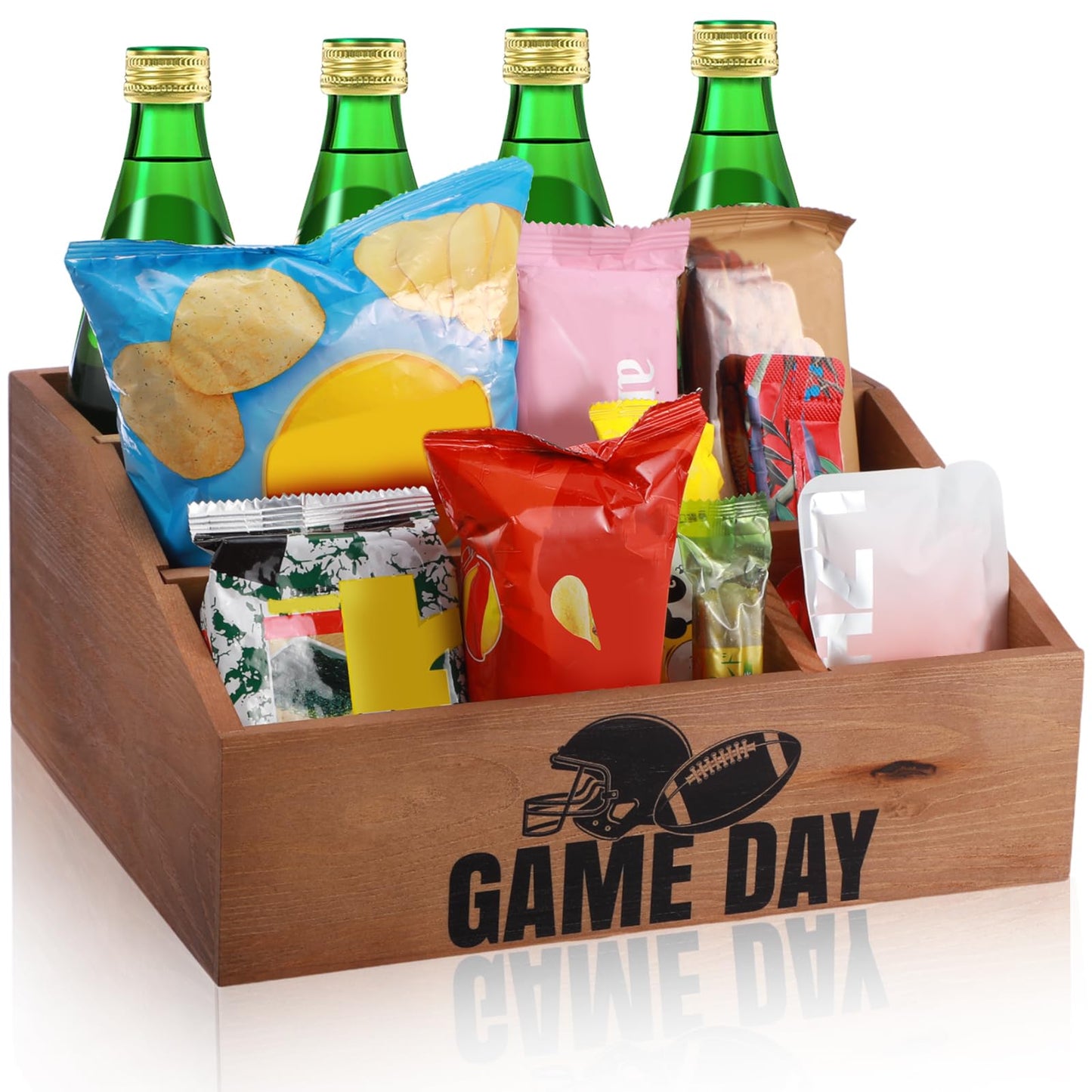 Colingmill Football Game Day Snack Tray, Wooden Reusable 5 Compartment Gift Basket Organizer, Popcorn Bucket Bowl Box for Game Day Party, Family Room, Home Theater, Sports Night Decorations