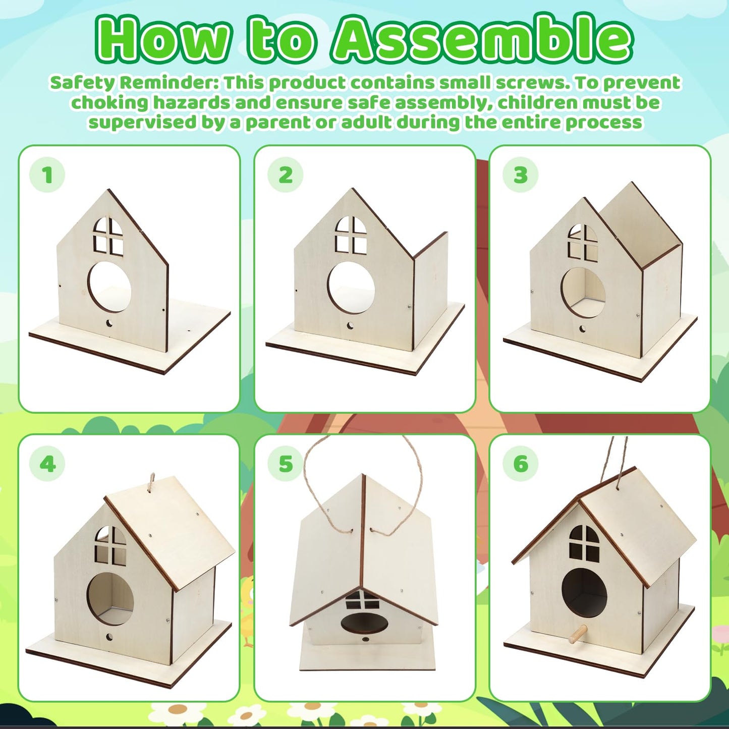Entallor 12 Pack Wooden DIY Birdhouse Kit for Kids Adults, Thickened Double-Layer Wood with Screwdrivers, Nails, Ropes, Easy Build & Paint Arts and Crafts Set for Backyard Garden Bird Watching