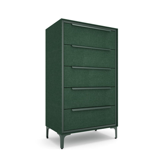 tinge Naima Premium Fabric Dresser - Strong Metal Frame, 5 Spacious Sag-Proof Drawers with Sleek Metal Handles - Premium & Durable Storage Solution for Your Home (Green)