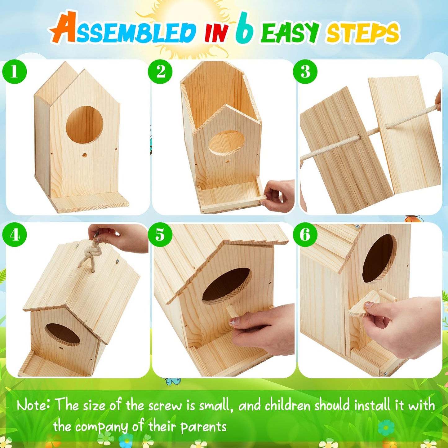 Liliful 2 Pack Wooden Birdhouse Kit for Kids and Adults, DIY Painting Set & Real Outdoor Birdhouse, Durable Craft for Garden, Classroom, Birthday Gifts Ages 3-5 4-8 8-12
