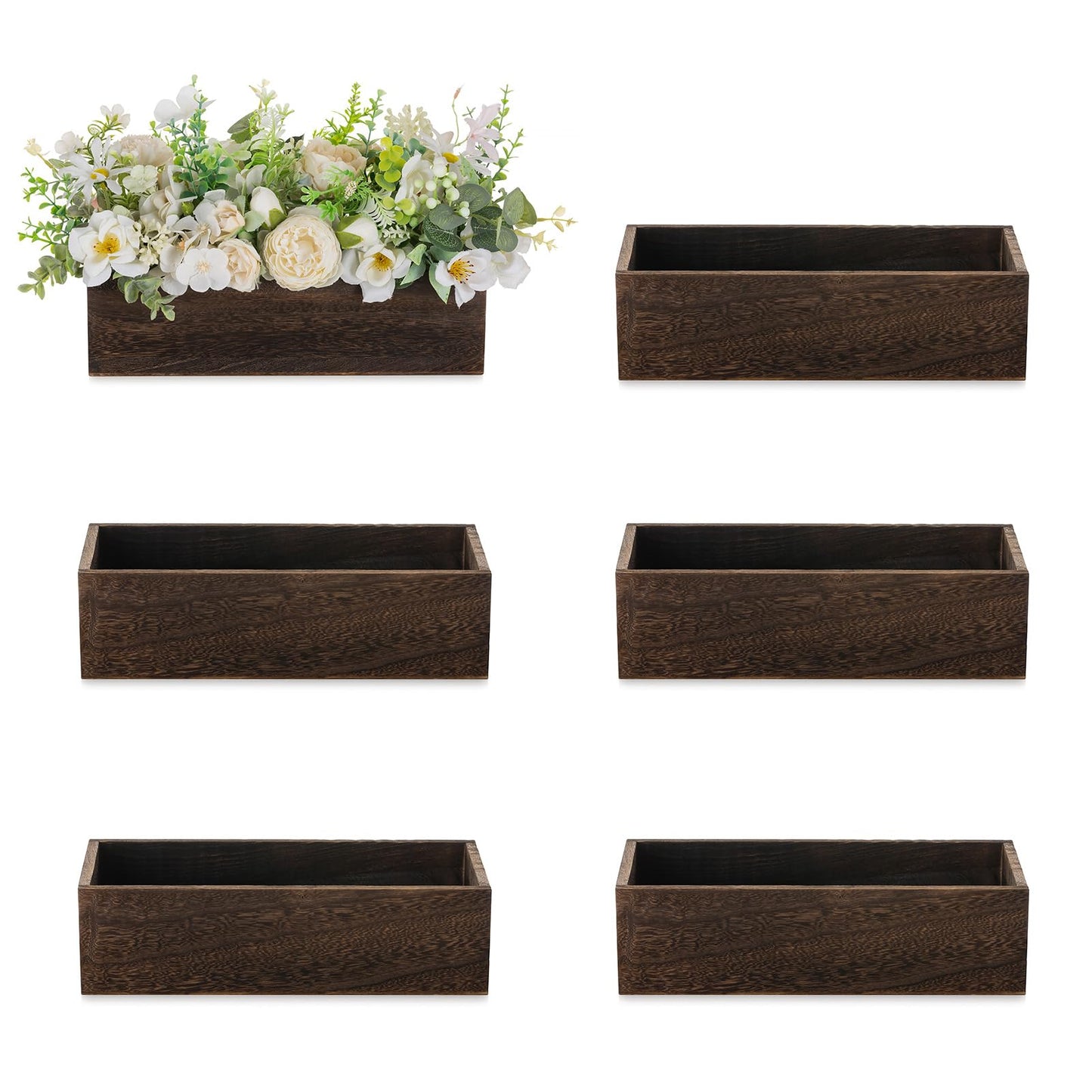 NUPTIO Wooden Box Centerpiece for Table: 6 Pcs 11.8" Long Wood Rectangle Box - Farmhouse Flower Box for Fall Wedding Dining Living Room Mantel Table Centerpiece Decor