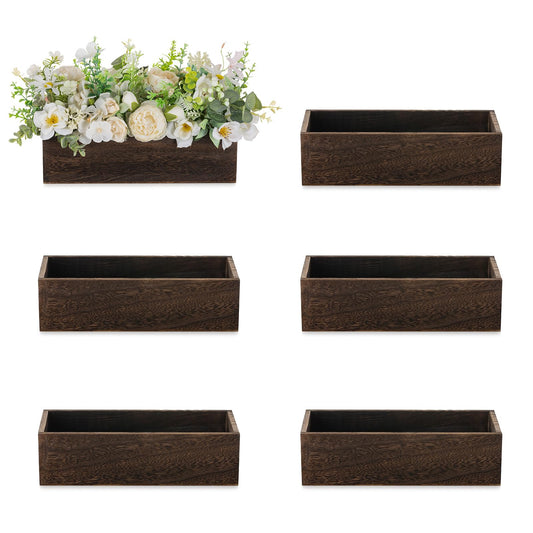 NUPTIO Wooden Box Centerpiece for Table: 6 Pcs 11.8" Long Wood Rectangle Box - Farmhouse Flower Box for Fall Wedding Dining Living Room Mantel Table Centerpiece Decor