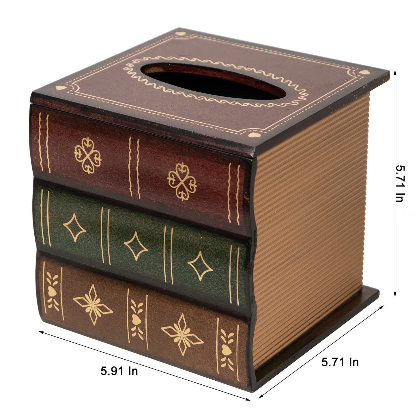 Crafted Classical Retro Wooden Antique Book Tissue Box Cover Tissue Holder Dispenser Paper Cover Case Napkin Holder Home Decor for Bathroom Living Room Office car Kitchen (red Square)
