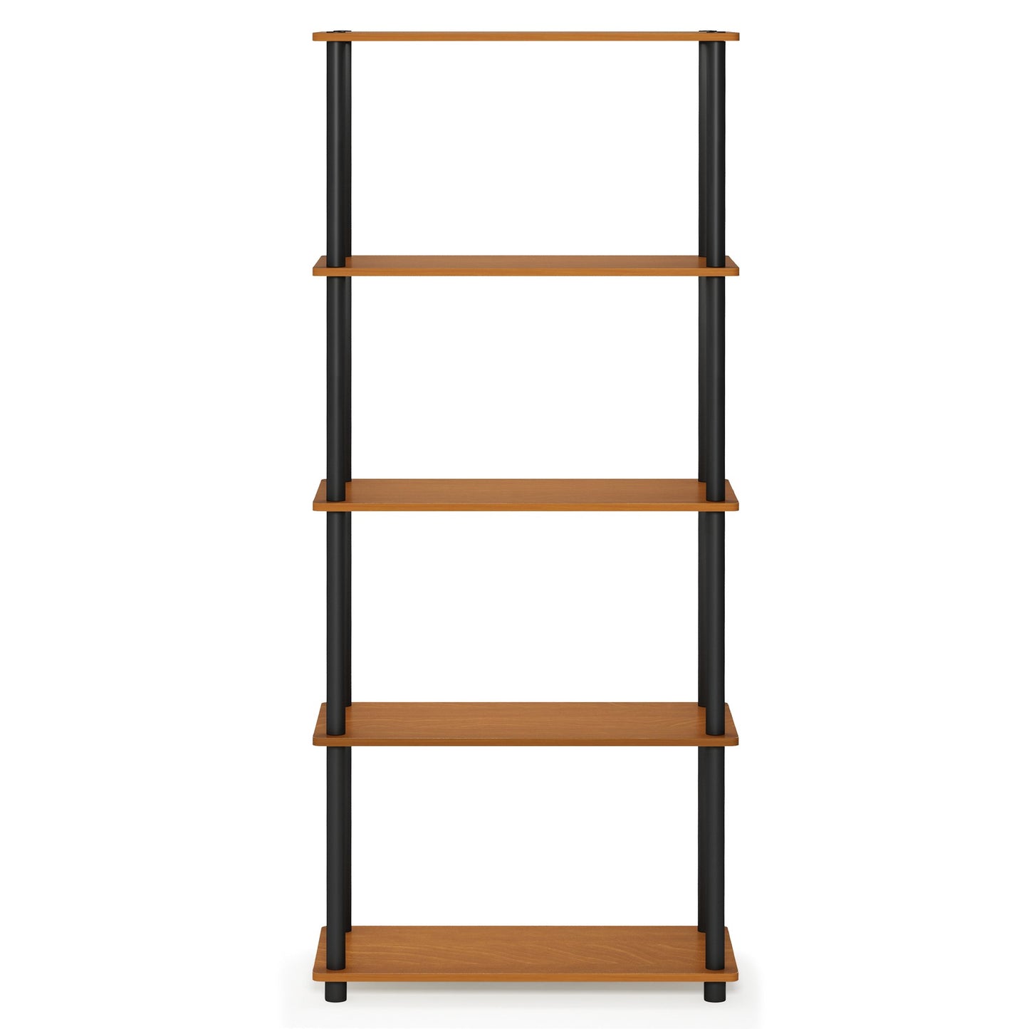 Furinno TURN-N-TUBE Storage Shelves, 5-Tier Book Shelf, Corner Shelf, Toolless Open Shelves, for Organization and Storage, Living Room, Garage, Home Office, Light Cherry