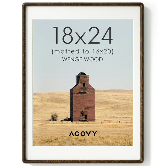 Acovy 18x24 Picture Frame, Natural Solid Wenge Wood Photo Frame with HD Tempered Glass, Rounded Corner Wooden Frame 18 x 24 Matted to 16x20, Gallery Wall Frames for Art, Wall or Tabletop Display