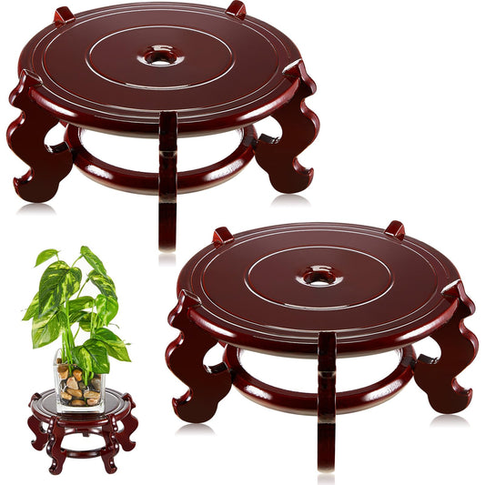Geetery 2 Pcs 4 to 12 in Wooden Plant Stands Indoor Chinese Oriental Plant Stand for Vase Fishbowl Flower Pot Lamp Redwood Base Vintage Display Rack Decor(4 Inch)