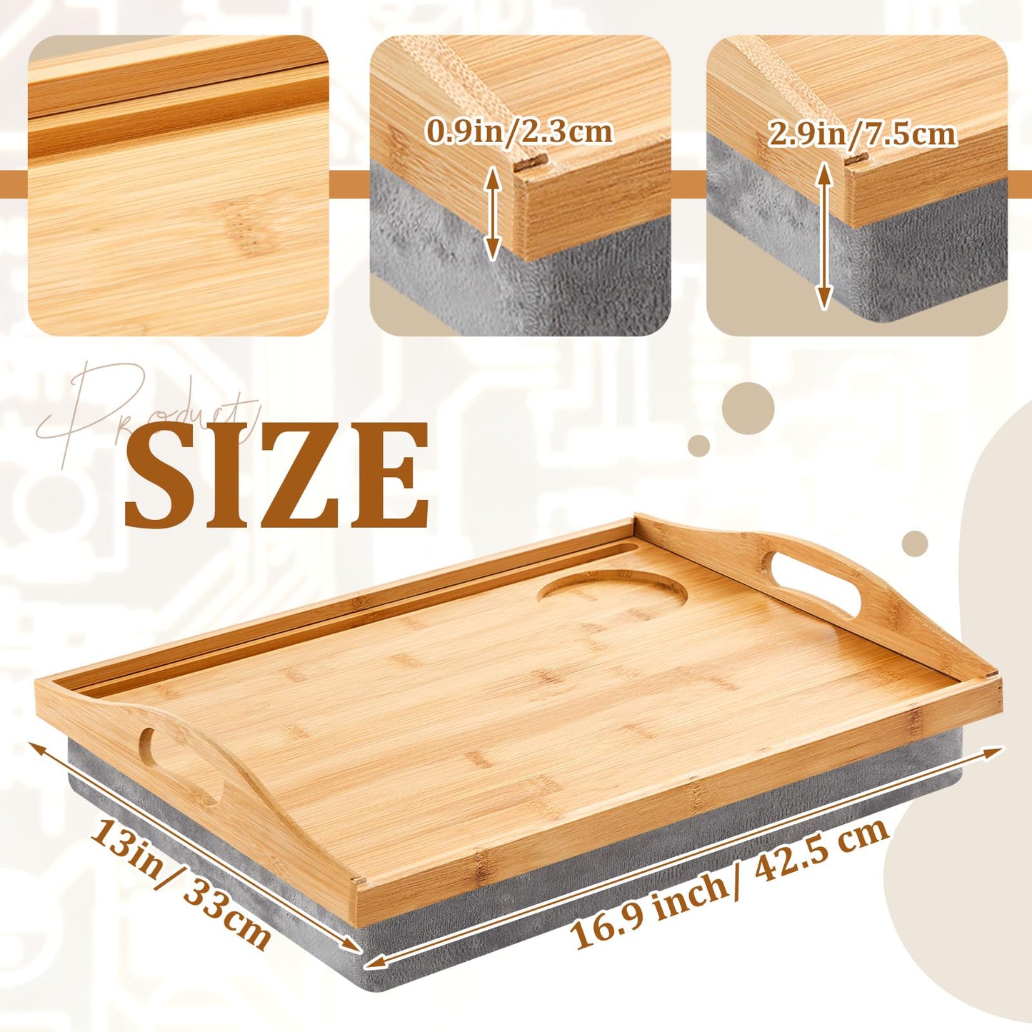Pickmesh 2 Pcs Bamboo Lap Tray with Detachable Pillow Wood Bed Food Trays with Cushion 16.9 x 13 Inch for Adults Elderly Eating Food Breakfast Dinner in Recliner (Wood Color)