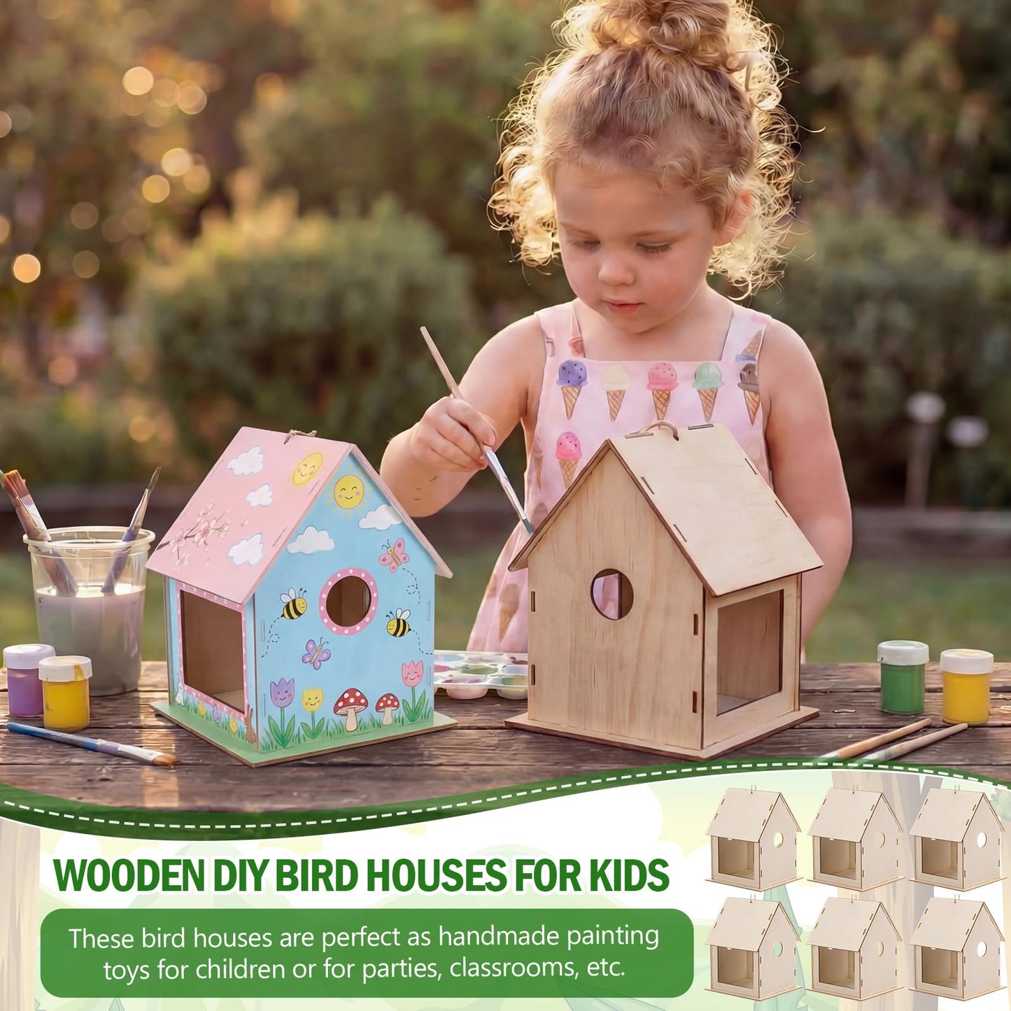 DoubleFill 20 Pack Wooden Bird Feeder Kits for Kids Make Your Own Bird Feeder Crafts Painting Kits DIY Birdhouse Building Crafts Children GITS for Outdoor Spring Summer Decor