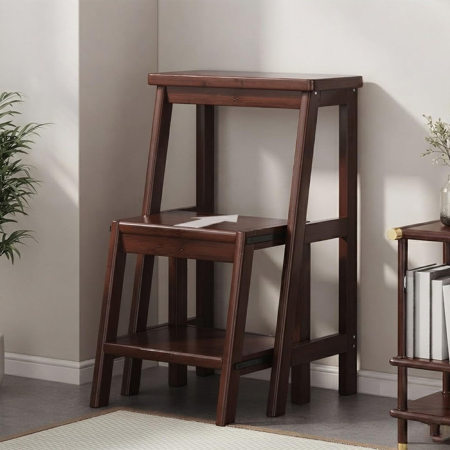 RASJCGRCOA Ladder Chair, Step Stool, Folding Library Shelf, 2 in 1 Convertible Solid Wood Ladder, Multi-Functional Portable Household Stair for Kitchen Living Room