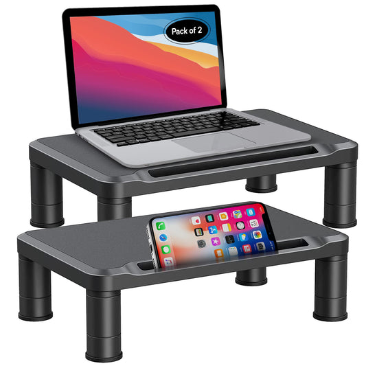 Halter's Adjustable Monitor Stand Riser Stackable Monitor Riser for Laptop Computer Desktop Printer Desktop Stand Computer Stand for Home Office Black Pack of 2